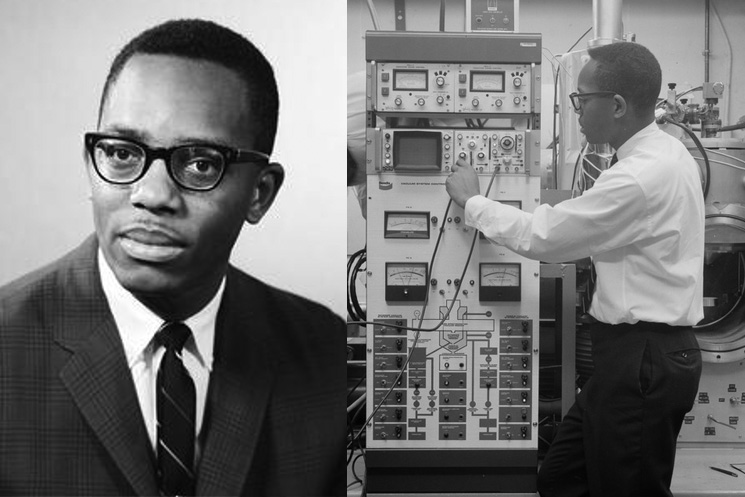 1969 portrait of Dr. Wade Kornegay and photo of Dr. Wade Kornegay working with the Mass Spectrometer