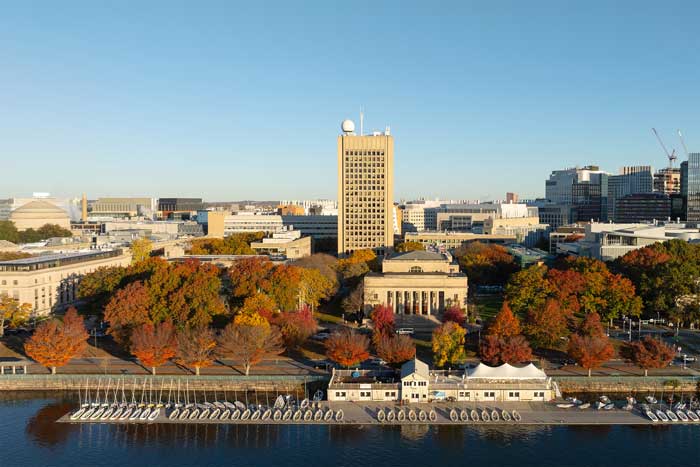 aerial view of MIT campus in Fall 