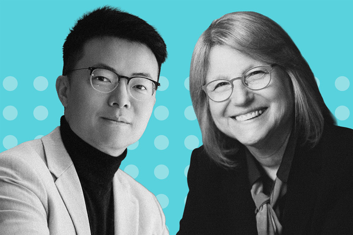 Song Han and Sally Kornbluth stylized portraits